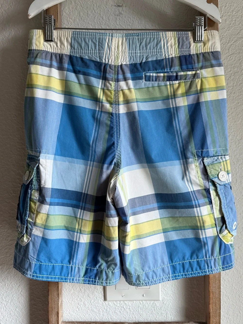 Abercrombie & Fitch Kids Boys Plaid Cargo Swim Trunks Board Shorts sz: Med